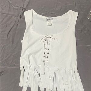 Crew White Lace-Up Fringe Tank Top